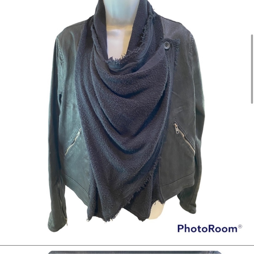 Free People Black Comb Open Waterfall Front Raw Trim Cotton Jacket Sz 6 ✌️❤️EUC‌ - Picture 10 of 16